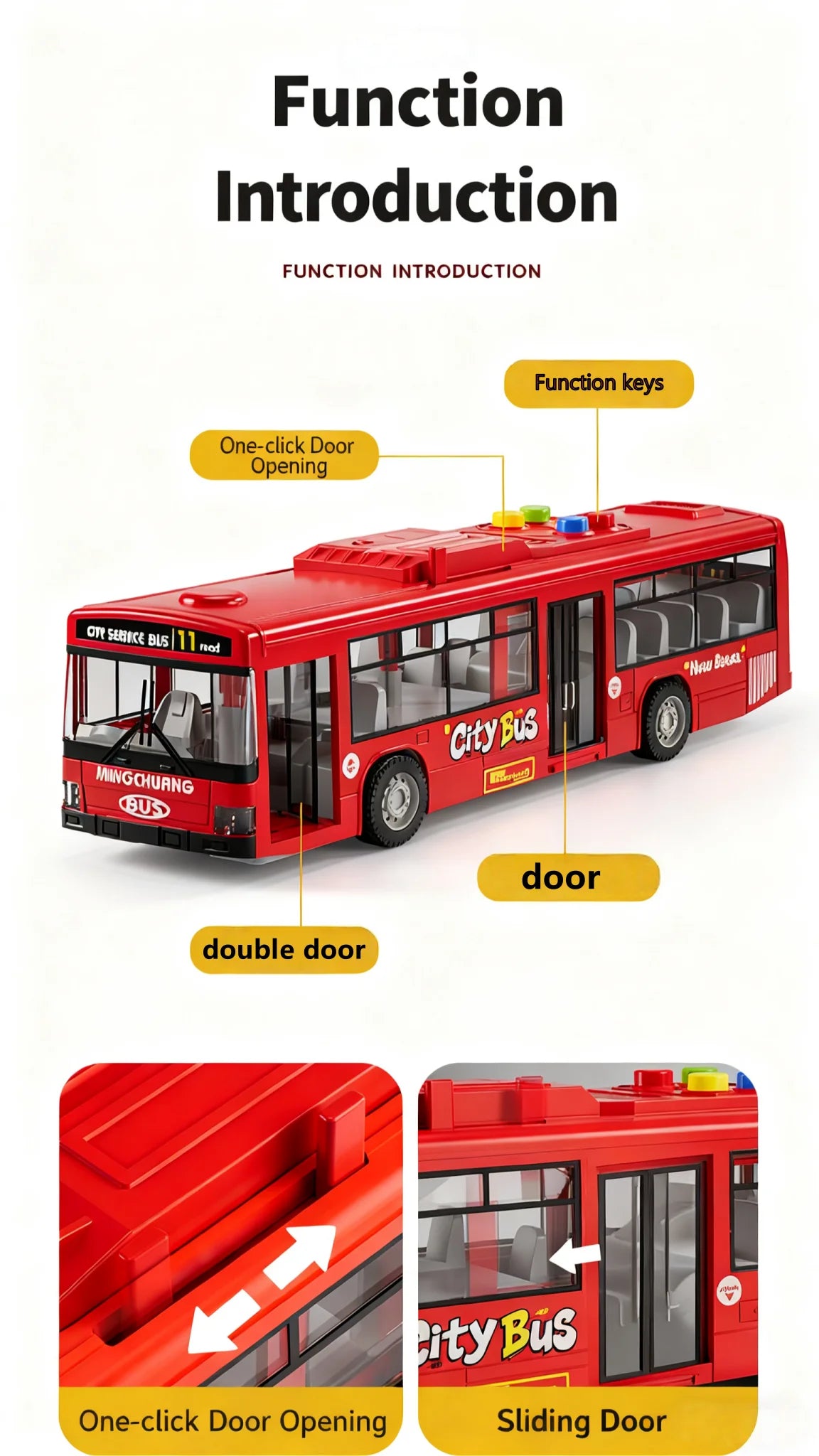 Large Size Light Music Inertia Bus Model Pull Back Cars Simulation Bus High Quality Drop-resistant Educational Toys Gifts