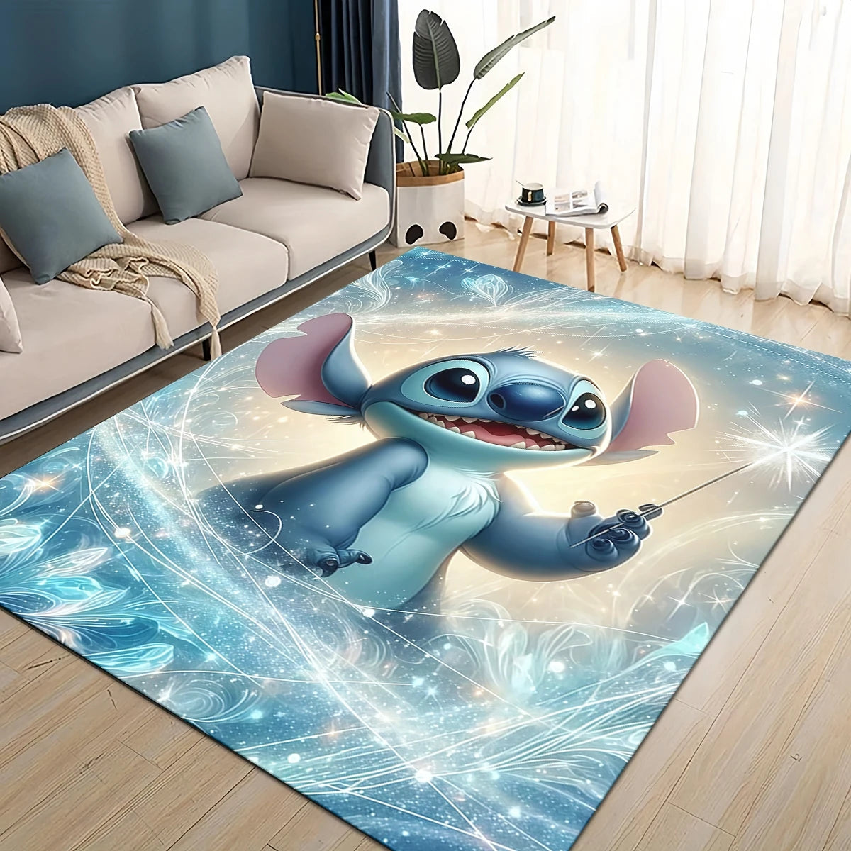 3D Kawaii Stitch Rainbow Magic Disney Cartoon Gift Carpet Rug for Bedroom Living Room Home Sofa Decoration,kid Decor Floor Mat