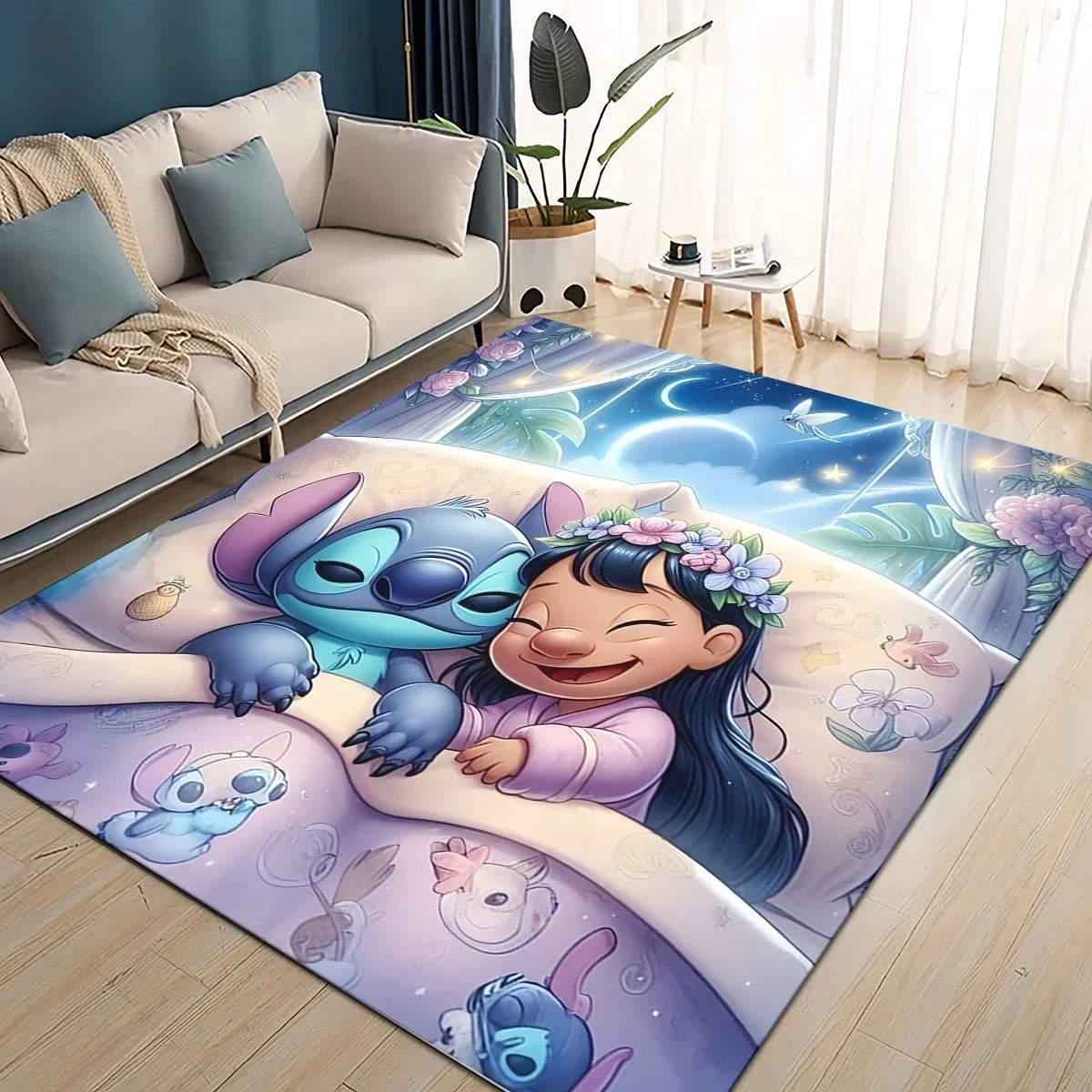 3D Kawaii Stitch Rainbow Magic Disney Cartoon Gift Carpet Rug for Bedroom Living Room Home Sofa Decoration,kid Decor Floor Mat
