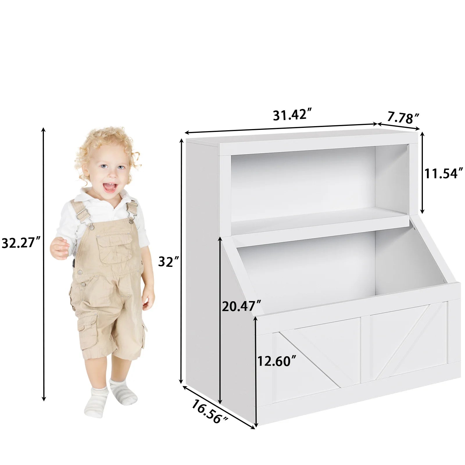 Kids Bookshelf & Toy Storage Cabinet - 2-Tier Wooden Toddler Bookcase with Large Cubbies and 2 Shelves, Space-Saving Book Organizer for Playroom, Bedroom, Nursery, Study area or Daycare