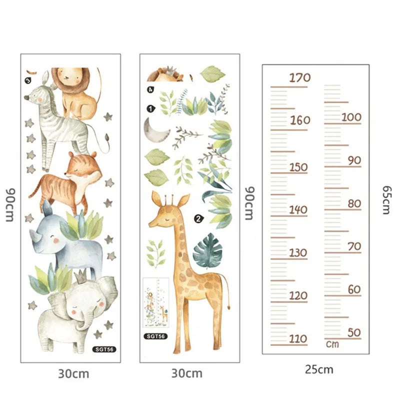 Cartoon Animal Height Ruler Kid's Bedroom Self Adhesive Wallpaper Waterproof Removable PVC Bedroom wall Decoration QBTZ03