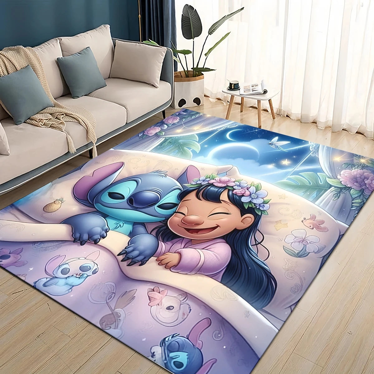 3D Kawaii Stitch Rainbow Magic Disney Cartoon Gift Carpet Rug for Bedroom Living Room Home Sofa Decoration,kid Decor Floor Mat