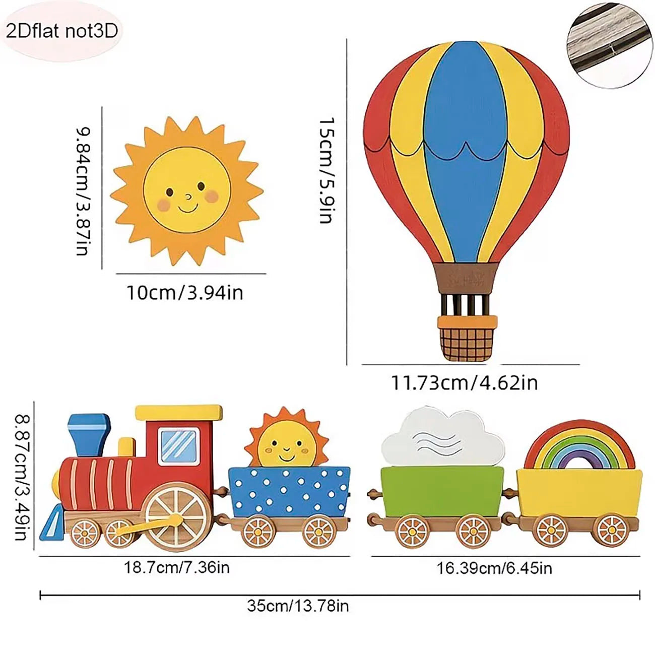 6Pcs Wooden Kids Wall Decor Set, Train & Hot Air Balloon Wall Art for Nursery