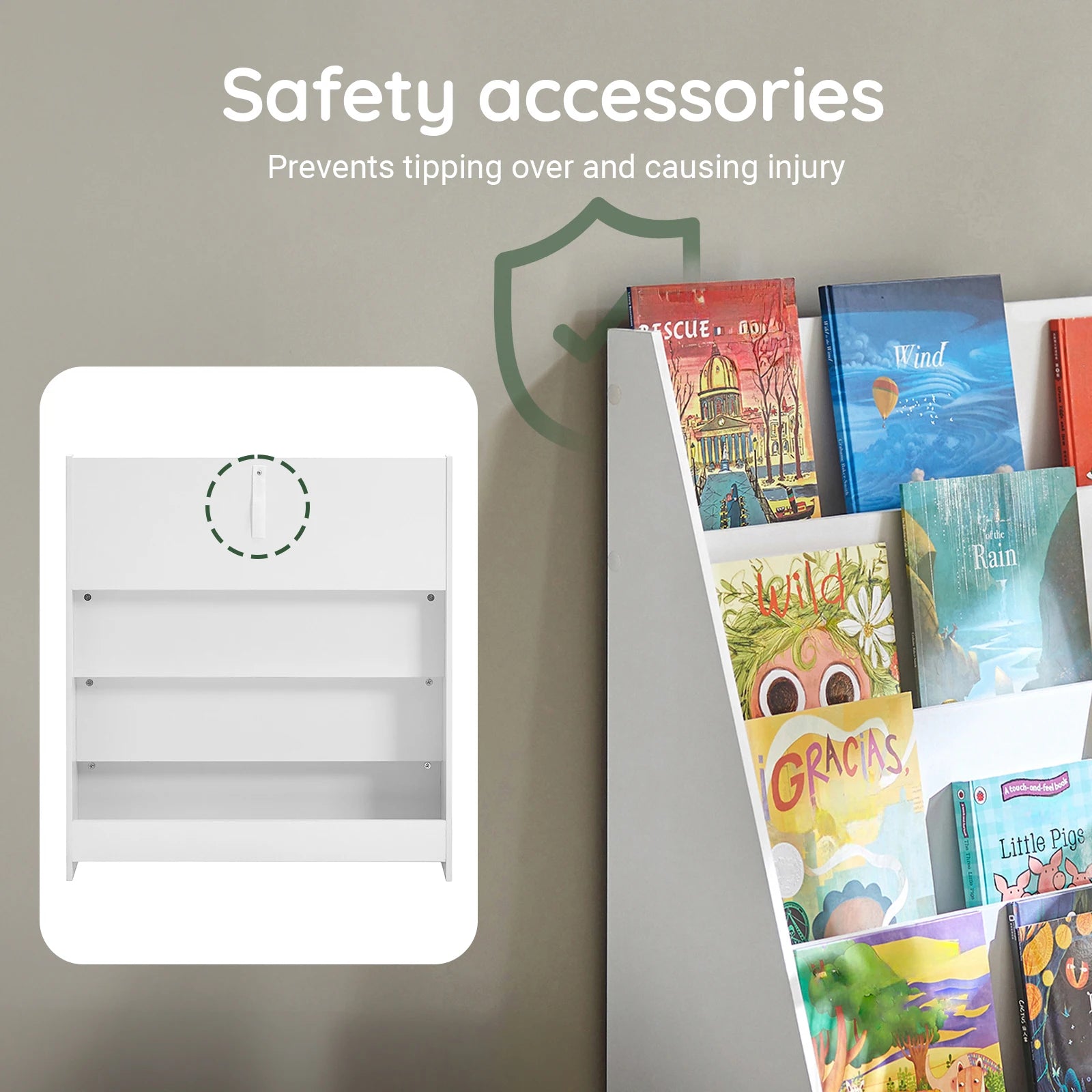 SoBuy KMB32 Children's Bookshelf Children's Shelf Newspaper stand with 4 Shelves storage Shelf for Children White