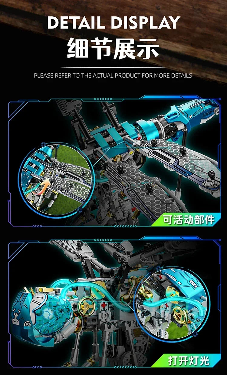 866+pcs Mechanical Dragonfly Building Blocks Kit Animal World Model Set Bricks Kids STEM Toys Children's Gifts