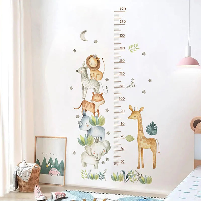 Cartoon Animal Height Ruler Kid's Bedroom Self Adhesive Wallpaper Waterproof Removable PVC Bedroom wall Decoration QBTZ03