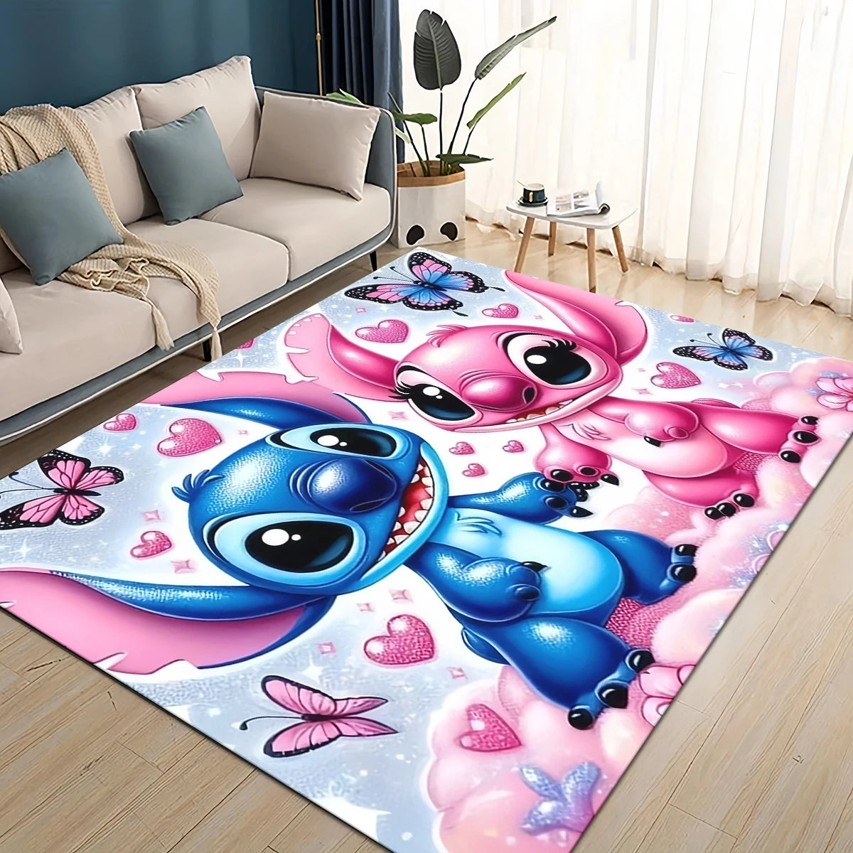 3D Kawaii Stitch Rainbow Magic Disney Cartoon Gift Carpet Rug for Bedroom Living Room Home Sofa Decoration,kid Decor Floor Mat