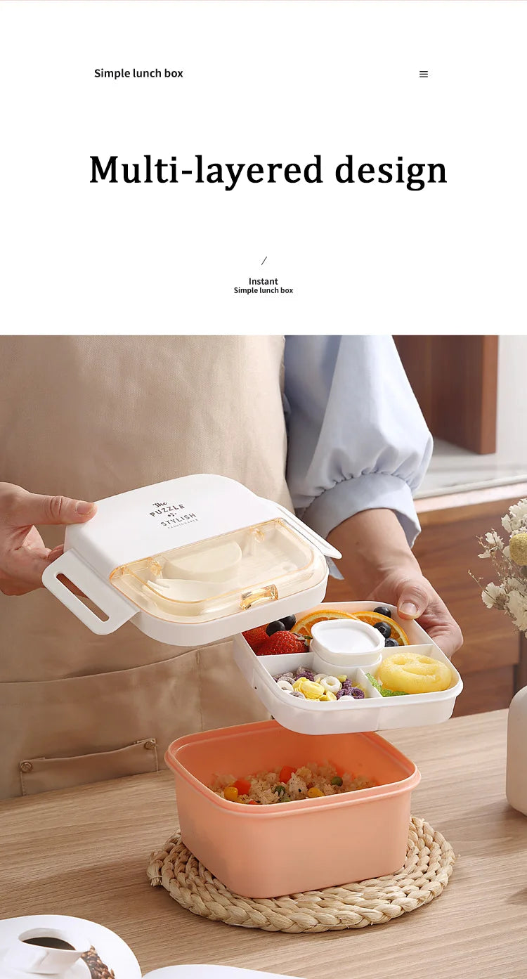 Bento Lunch Box,Portable Double Layer Salad Box,Lunch Box for Toddlers with Tableware,Microwavable Food Storage Container