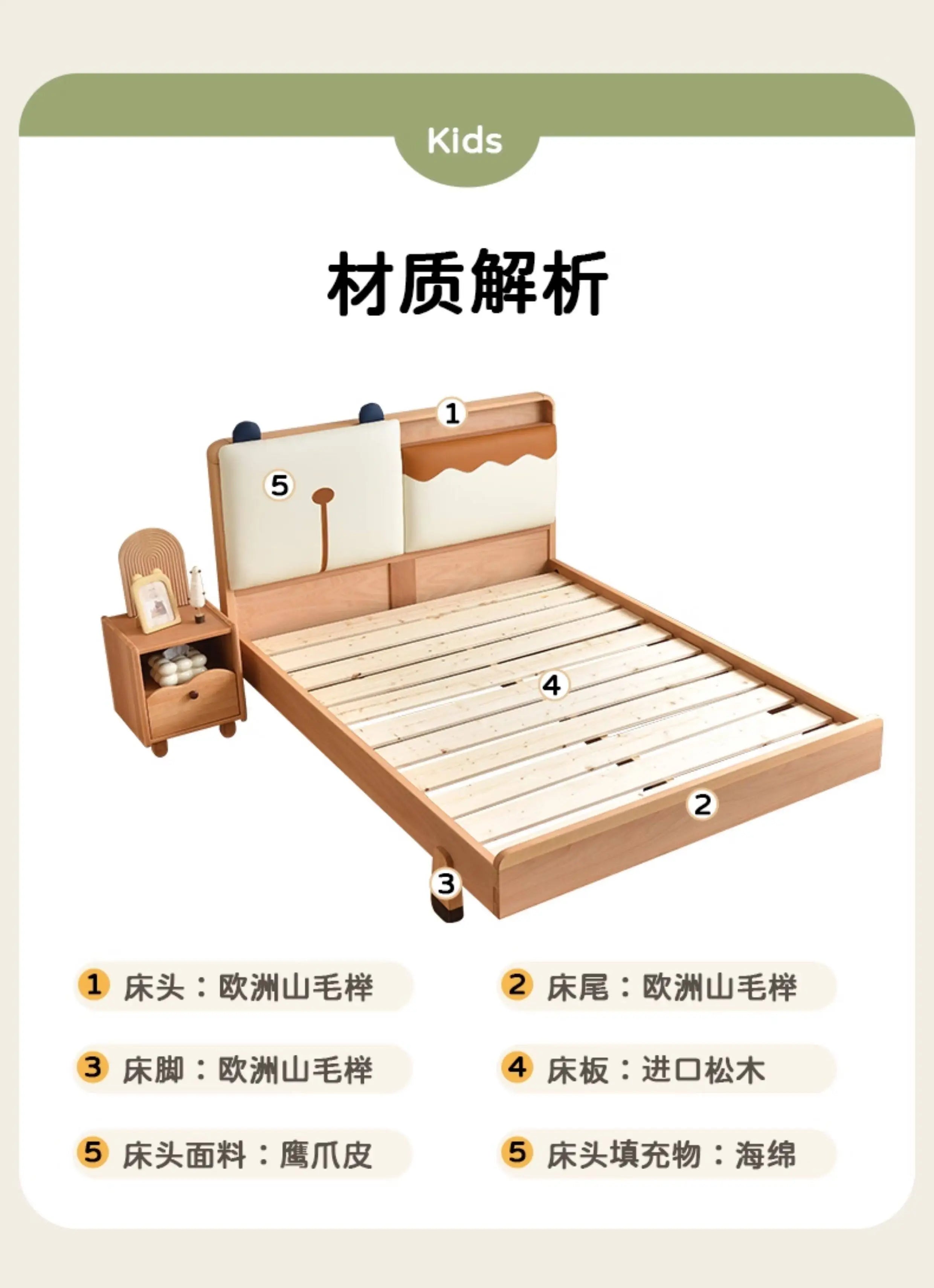 150x200cm Kids Bed 2 People Frame Bedside Table Queen Size Children Bed 2 People Modern Wooden Design Bedroom Furniture Sets
