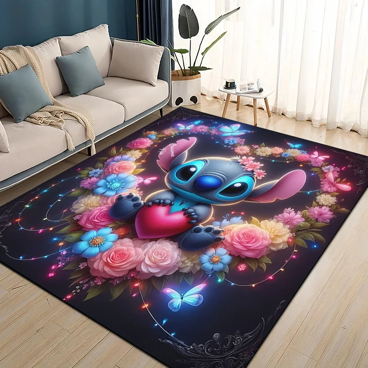 3D Kawaii Stitch Rainbow Magic Disney Cartoon Gift Carpet Rug for Bedroom Living Room Home Sofa Decoration,kid Decor Floor Mat