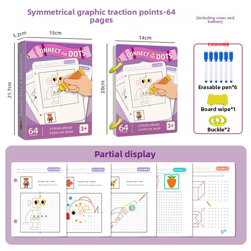 Reusable Magic Tracking Workbook with Pen & Eraser Educational Drawing and Pen Control Training Fun Animal & Number Activities