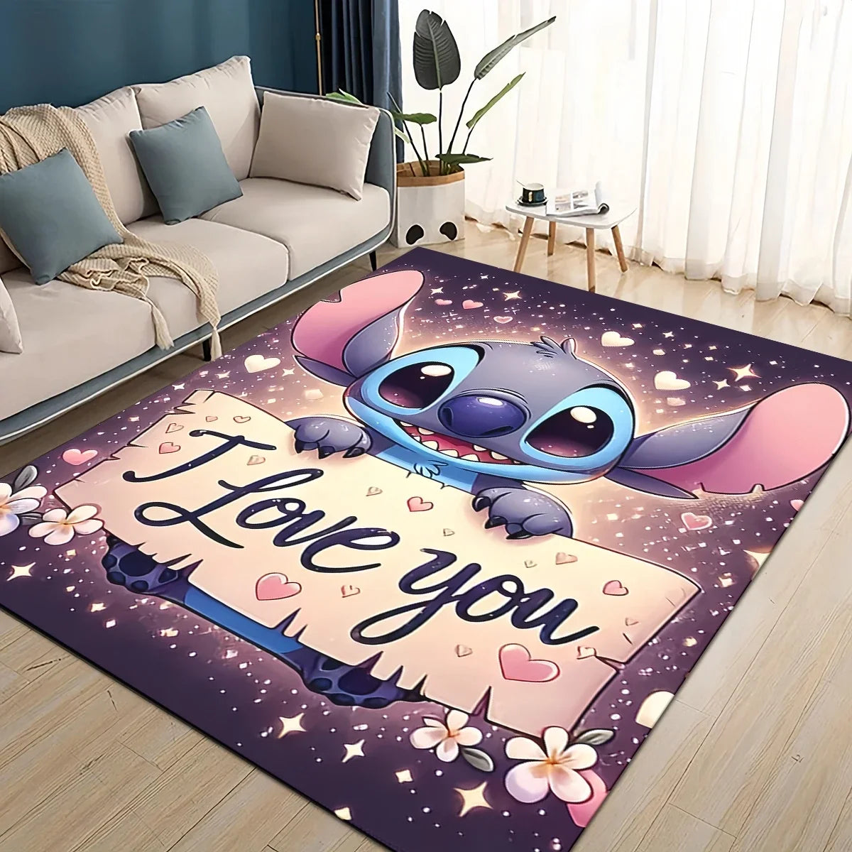 3D Kawaii Stitch Rainbow Magic Disney Cartoon Gift Carpet Rug for Bedroom Living Room Home Sofa Decoration,kid Decor Floor Mat