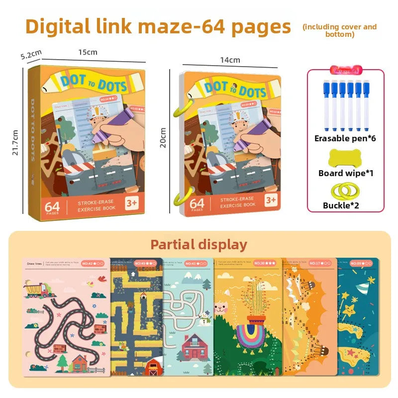 Reusable Magic Tracking Workbook with Pen & Eraser Educational Drawing and Pen Control Training Fun Animal & Number Activities