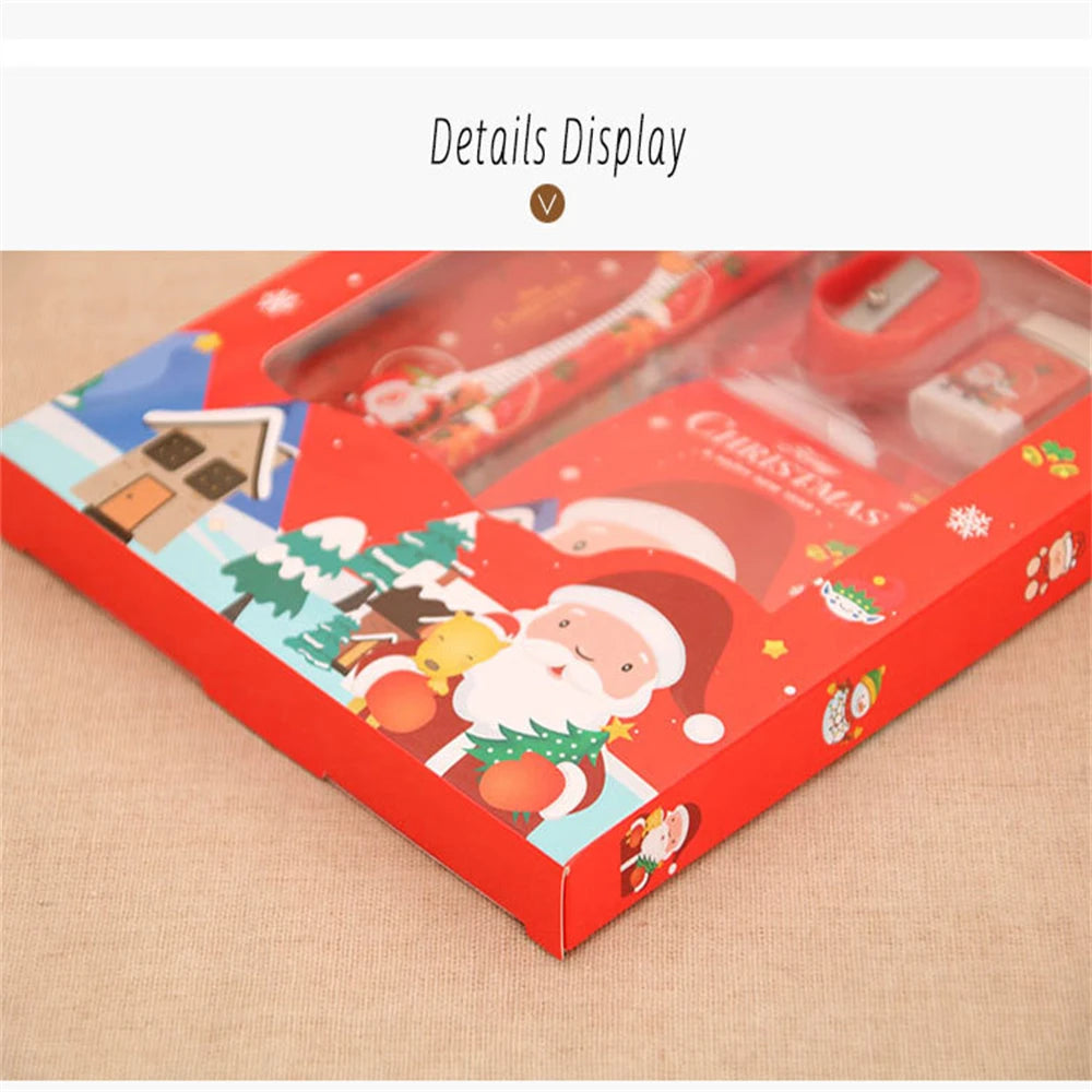 6pcs Christmas Stationery Set Kids Cartoon Pencils Eraser Ruler Memo Pads Pencil Knife Set School Supplies Back To School Gifts