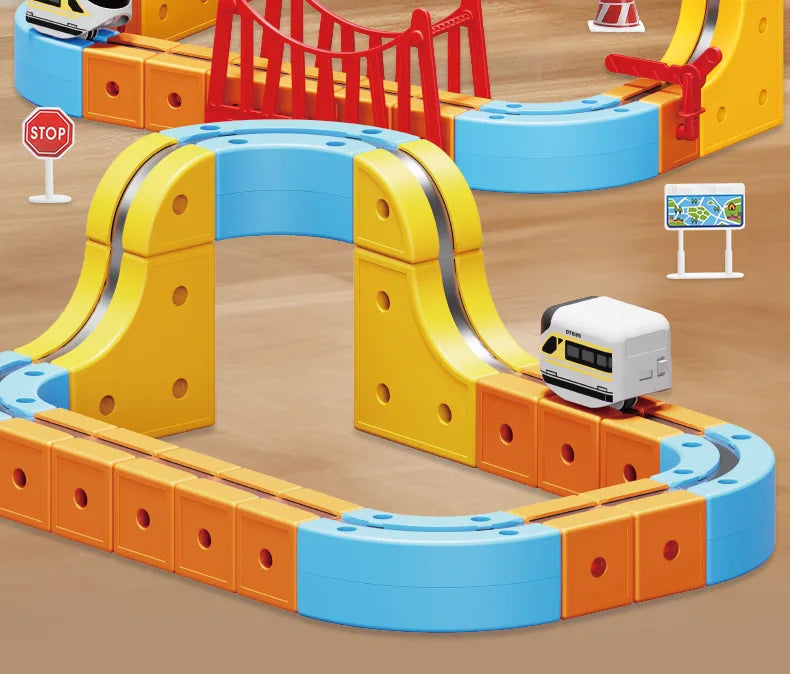 Magnetic Train Set DIY 3D Cube Track Electric Train Set for Kids Flexible Magnet Track Car Toy Stem Learning Building Cube Gift