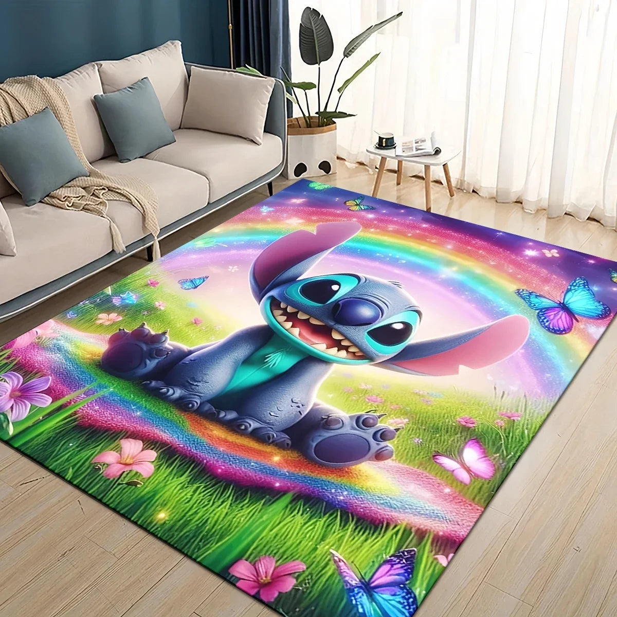 3D Kawaii Stitch Rainbow Magic Disney Cartoon Gift Carpet Rug for Bedroom Living Room Home Sofa Decoration,kid Decor Floor Mat