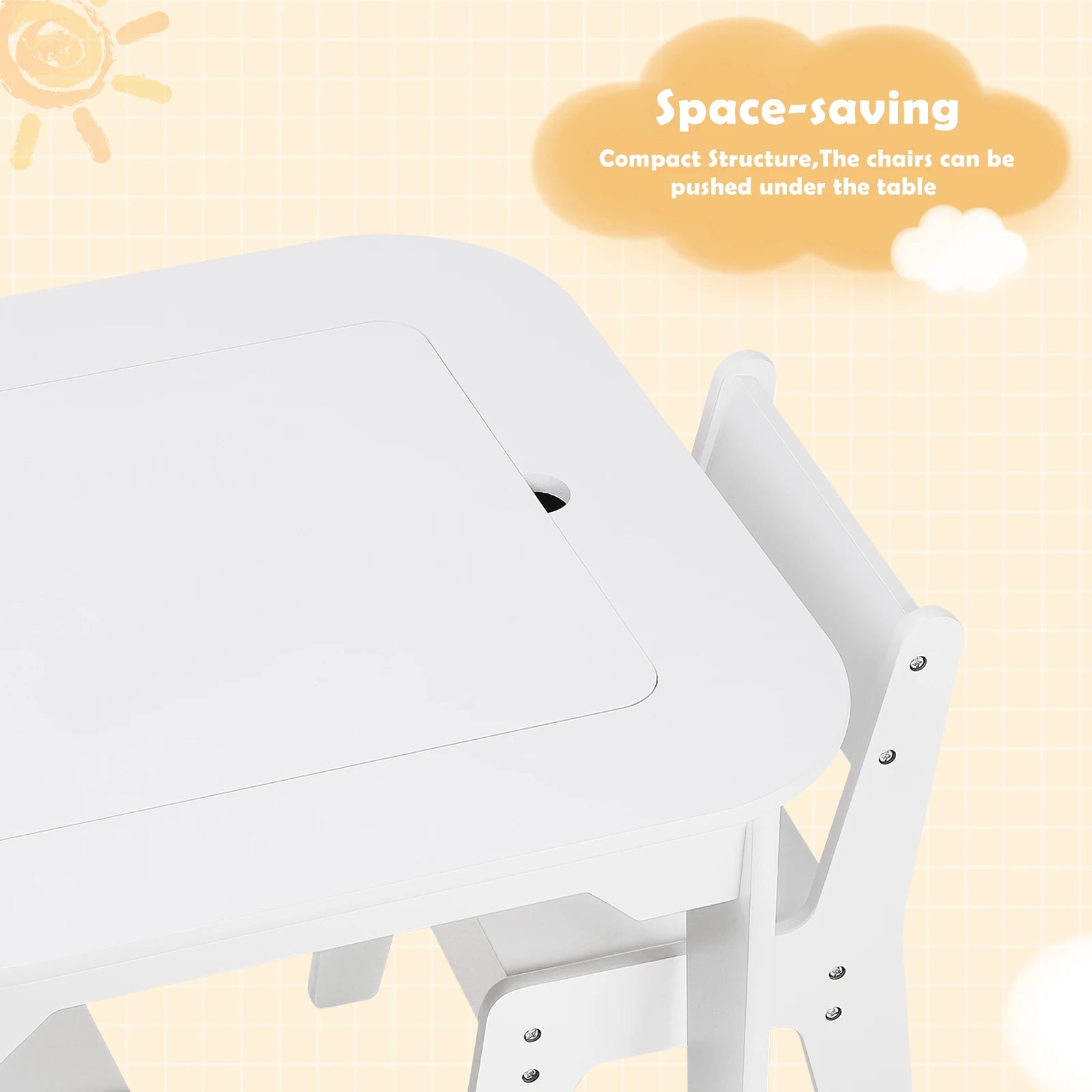 WOLTU White Children's Table with 2 Chairs Storage Space Writing Desk Double-Sided Table Top for Kids Study Learning Reading