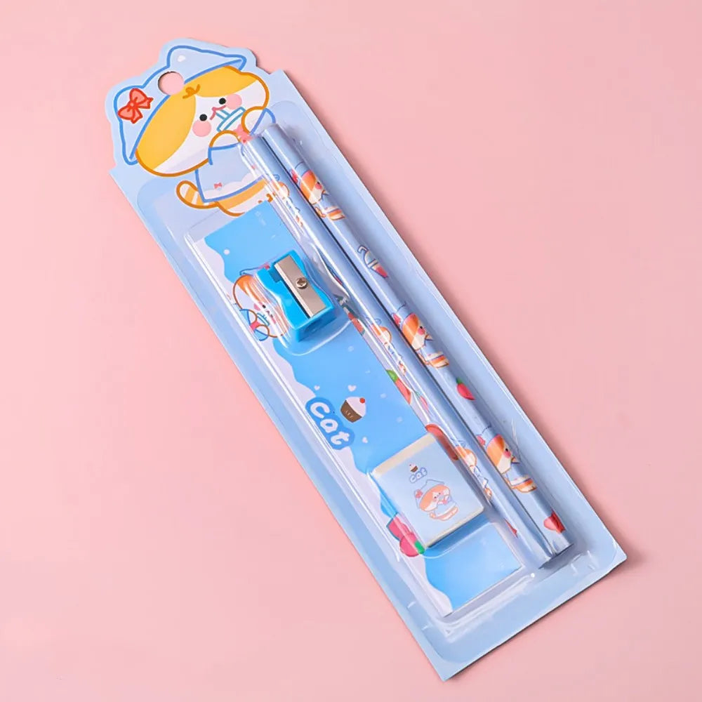 6pcs Christmas Stationery Set Kids Cartoon Pencils Eraser Ruler Memo Pads Pencil Knife Set School Supplies Back To School Gifts