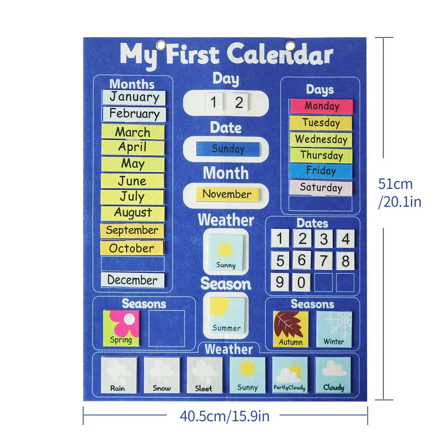 Children's Calendar Felt Board - Early Learning Wall Calendar with Weather Date Month Week Season Educational Charts for Kids