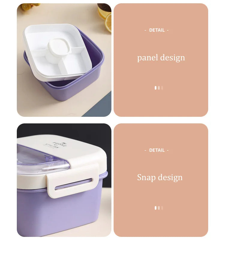 Bento Lunch Box,Portable Double Layer Salad Box,Lunch Box for Toddlers with Tableware,Microwavable Food Storage Container