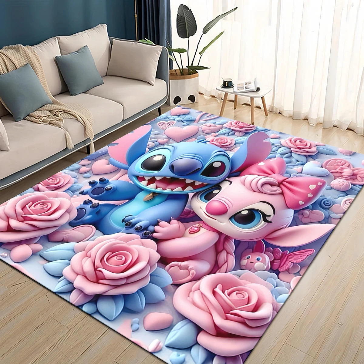 3D Kawaii Stitch Rainbow Magic Disney Cartoon Gift Carpet Rug for Bedroom Living Room Home Sofa Decoration,kid Decor Floor Mat