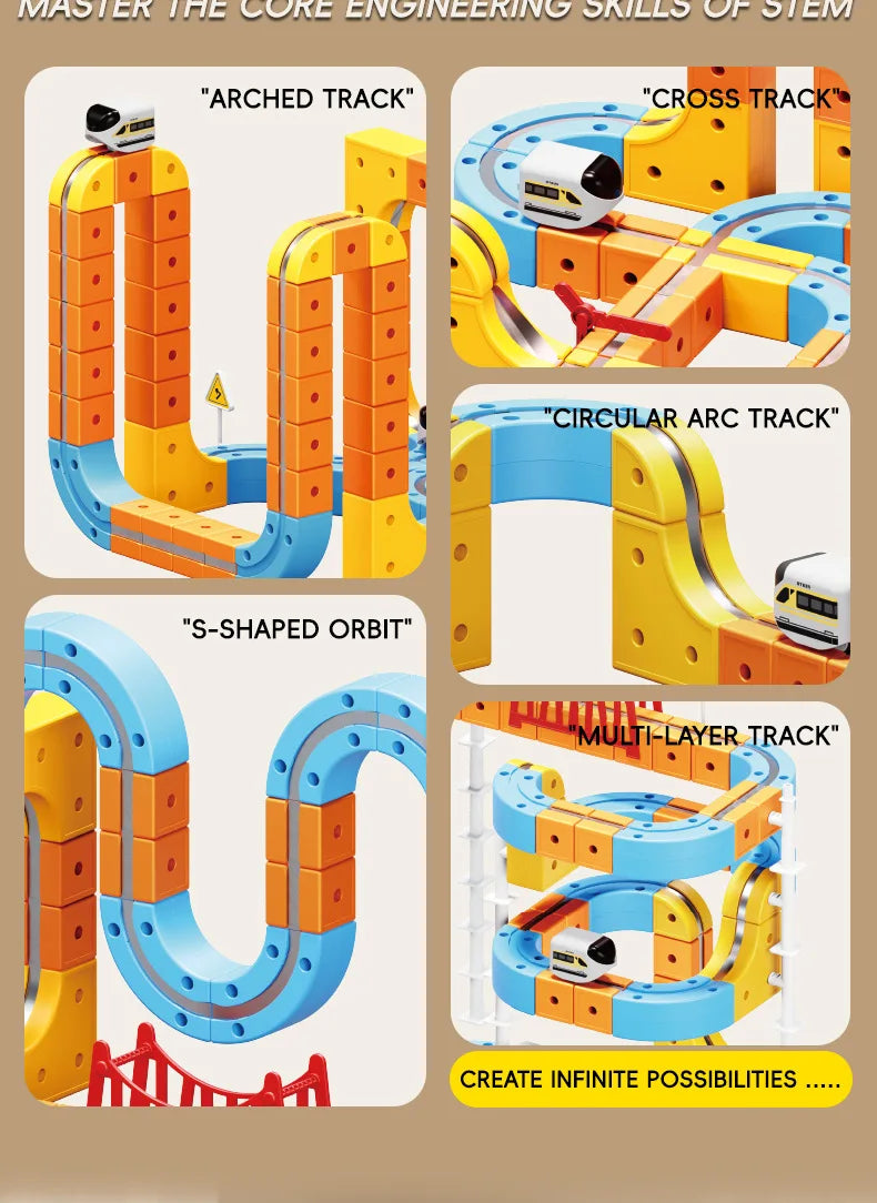 Magnetic Train Set DIY 3D Cube Track Electric Train Set for Kids Flexible Magnet Track Car Toy Stem Learning Building Cube Gift