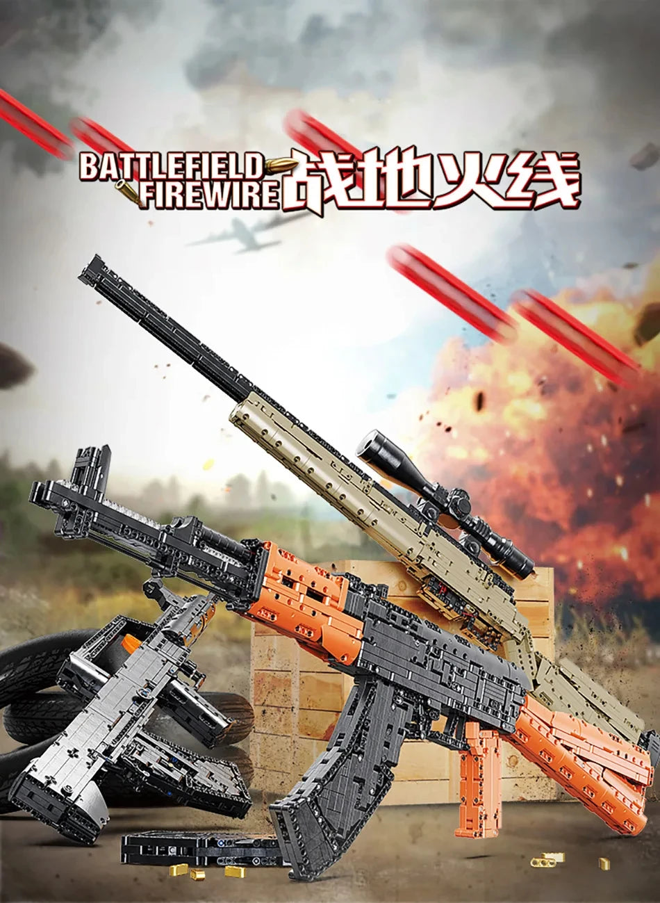 1423pcs Assault Rifle AK47 Building Blocks Military Series Rifle Children's Educational Assembly Toy Gun Model Boy Holiday Gift