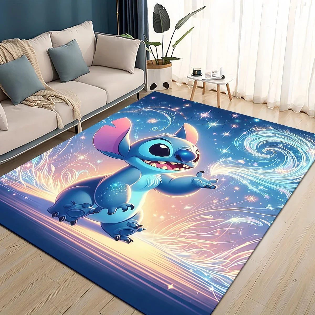 3D Kawaii Stitch Rainbow Magic Disney Cartoon Gift Carpet Rug for Bedroom Living Room Home Sofa Decoration,kid Decor Floor Mat