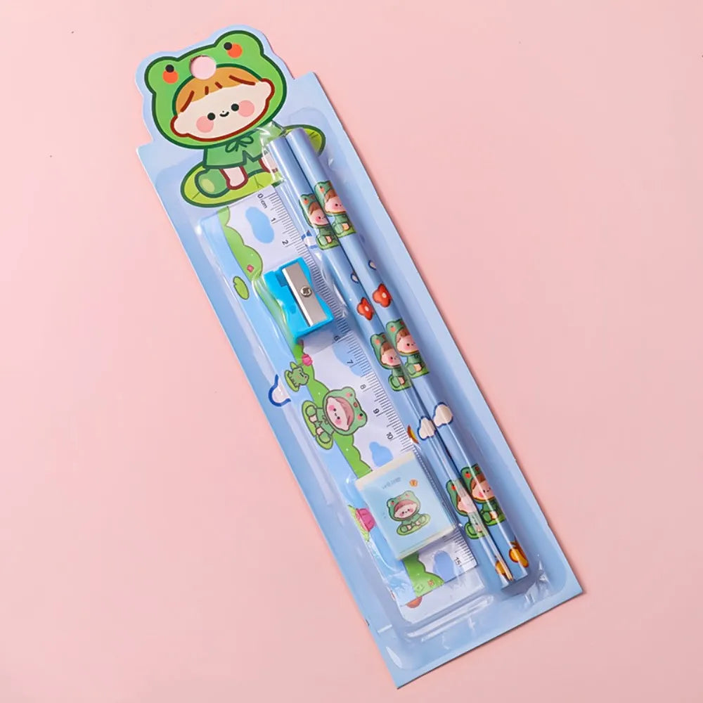 6pcs Christmas Stationery Set Kids Cartoon Pencils Eraser Ruler Memo Pads Pencil Knife Set School Supplies Back To School Gifts
