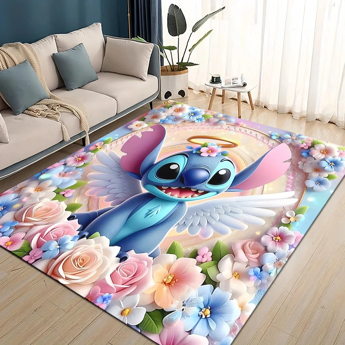 3D Kawaii Stitch Rainbow Magic Disney Cartoon Gift Carpet Rug for Bedroom Living Room Home Sofa Decoration,kid Decor Floor Mat