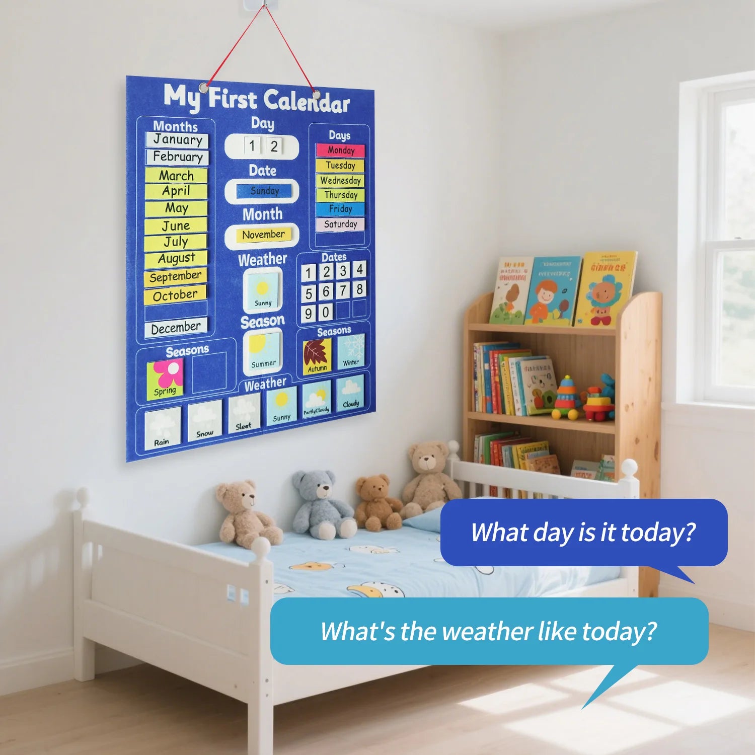 Children's Calendar Felt Board - Early Learning Wall Calendar with Weather Date Month Week Season Educational Charts for Kids