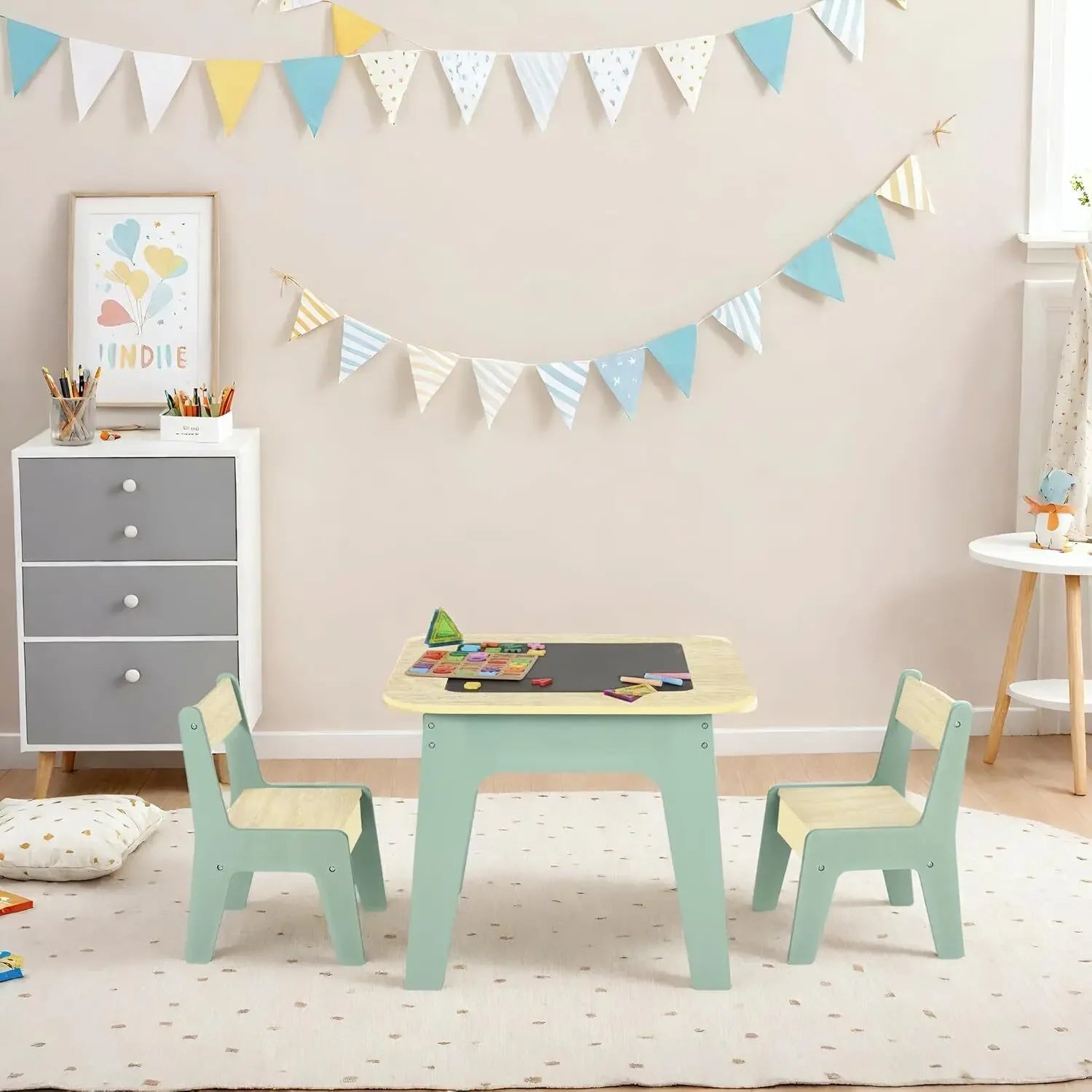 Wooden 2 in 1 Building Block Tabletop,Children's Activity Table and 2 Chairs with Storage for Arts, Crafts, Reading, Preschool