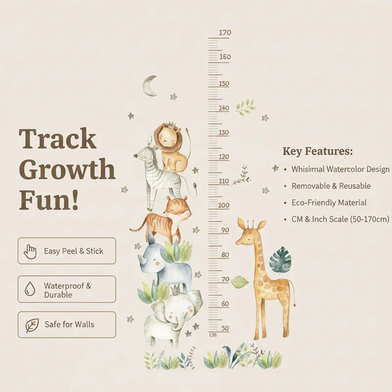 Cartoon Animal Height Ruler Kid's Bedroom Self Adhesive Wallpaper Waterproof Removable PVC Bedroom wall Decoration QBTZ03