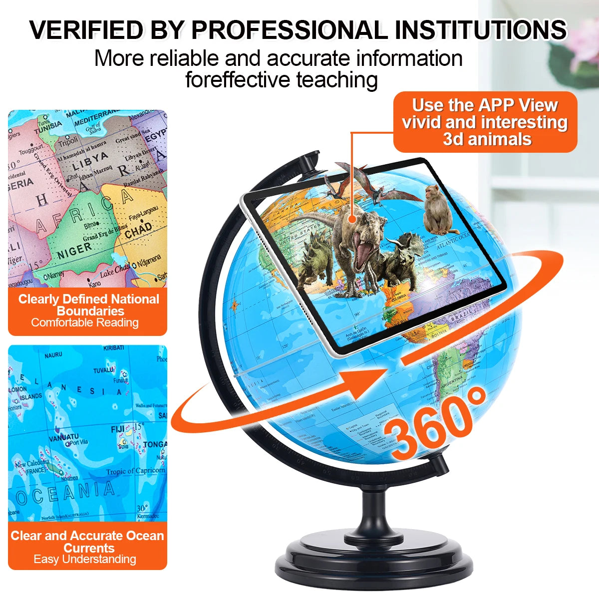360° Rotating All-English World Globe Puzzle Educational Aid Tool Children's Geography Learning Toy Birthday Gift