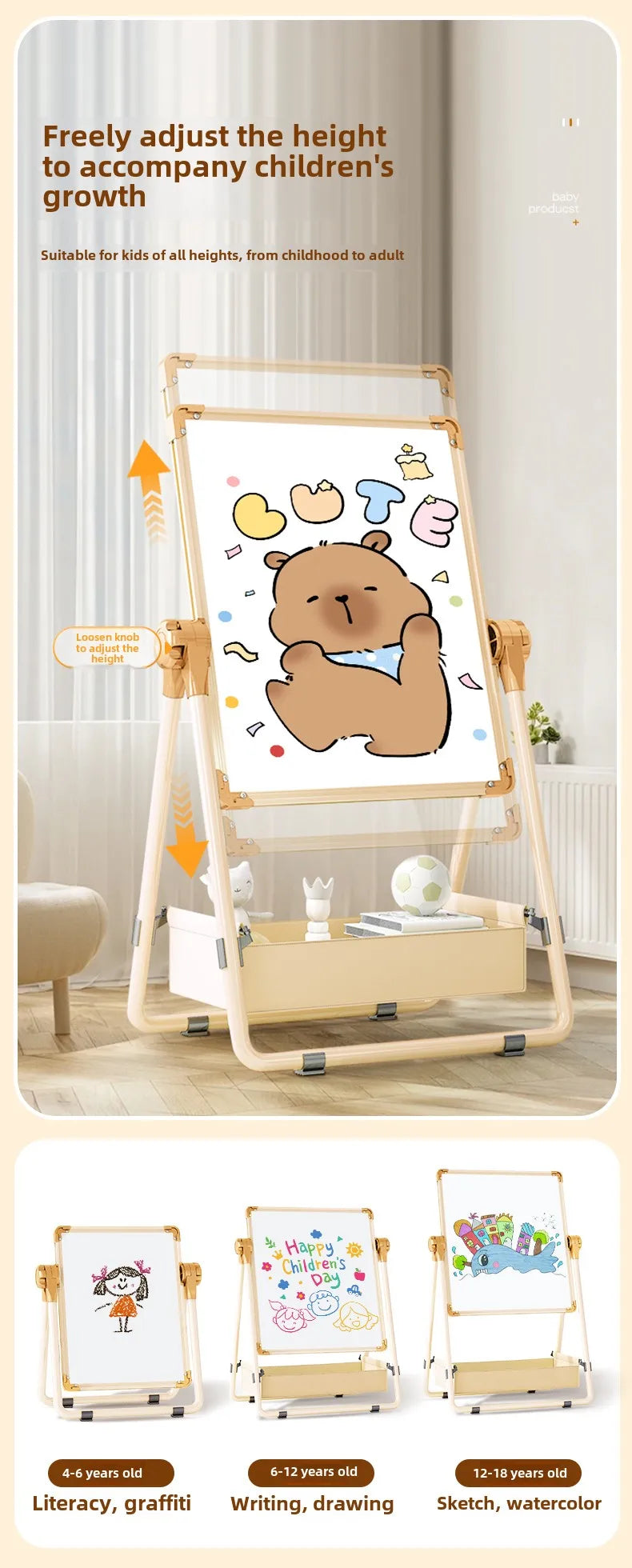 Children's drawing board, baby magnetic double-sided teaching, home small blackboard stand, colored graffiti, erasable writing w