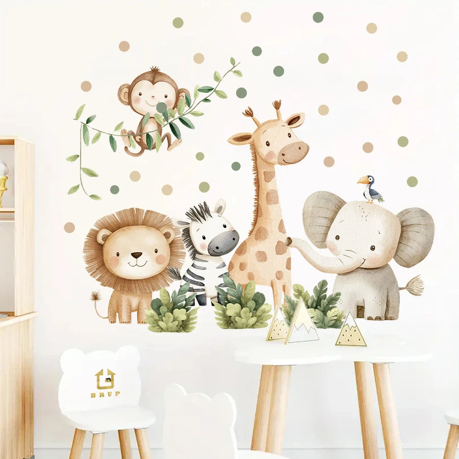 Cartoon Jungle Animal Wall Stickers - Home Decoration Removable Decals For Kids Room, Nursery Decor Wall Art