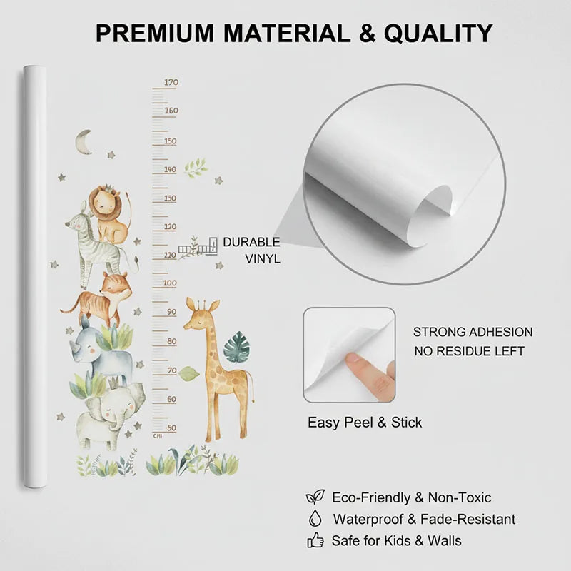 Cartoon Animal Height Ruler Kid's Bedroom Self Adhesive Wallpaper Waterproof Removable PVC Bedroom wall Decoration QBTZ03