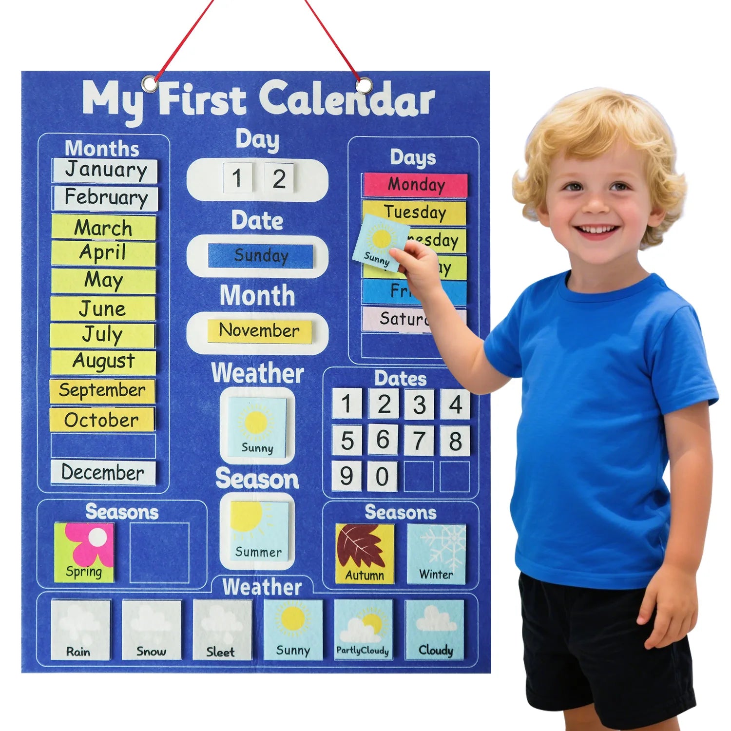 Children's Calendar Felt Board - Early Learning Wall Calendar with Weather Date Month Week Season Educational Charts for Kids