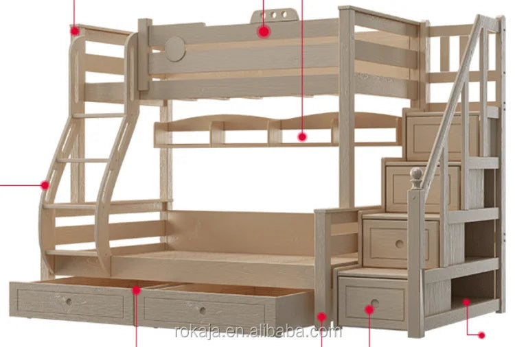 Kids Bedroom Furniture Wooden Bunk Bed Multifunctional Combination Children Beds Blue White Slide Bed for Boy