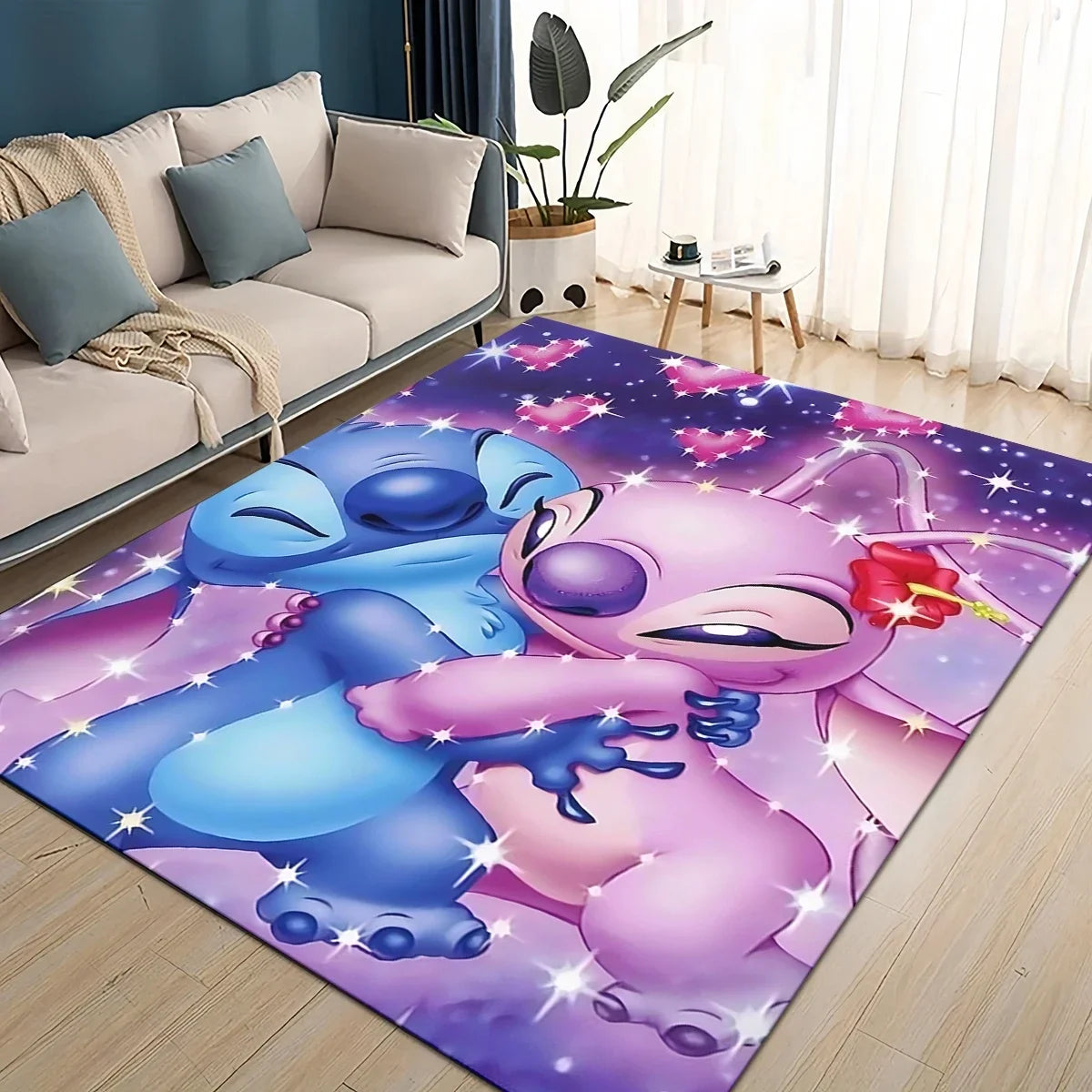 3D Kawaii Stitch Rainbow Magic Disney Cartoon Gift Carpet Rug for Bedroom Living Room Home Sofa Decoration,kid Decor Floor Mat
