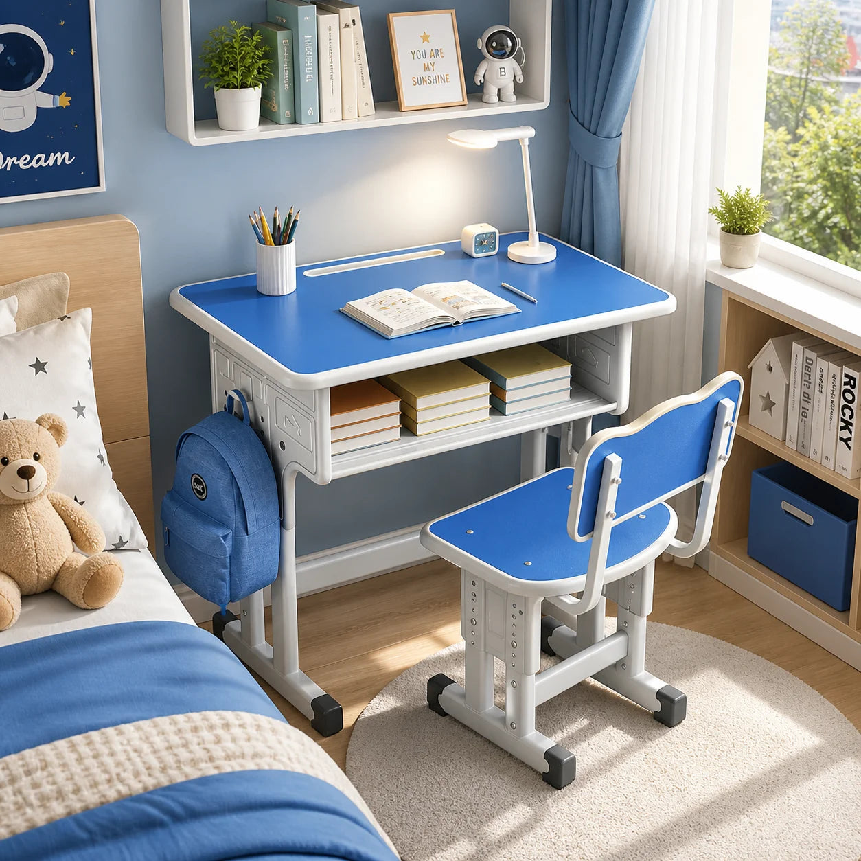 Height Adjustable Children Study Desk Chair Set Ergonomic Posture Kids Student Table Ages 3-18