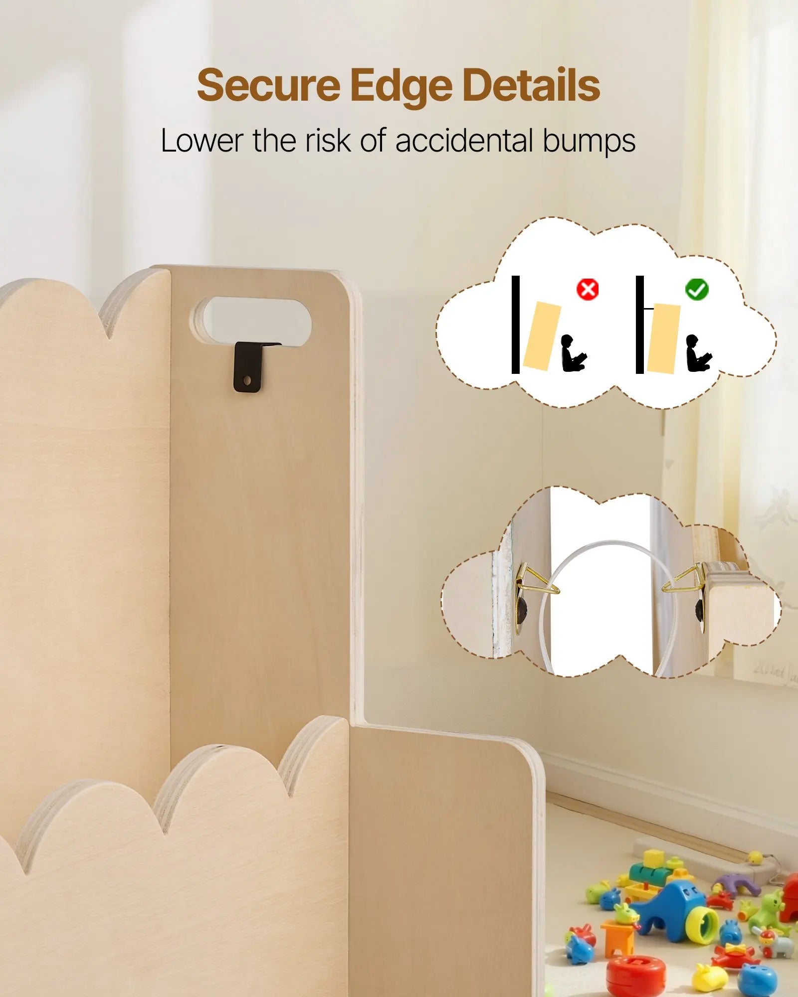 Montessori Children's Bookshelf - Three-tiered Bookshelf with Wave-shaped Sliding Grooves, Forward-leaning Bookshelf Frame Equipped with Double Hooks, Suitable for Baby Bookshelves, Children's Rooms, Preschools and Kindergart