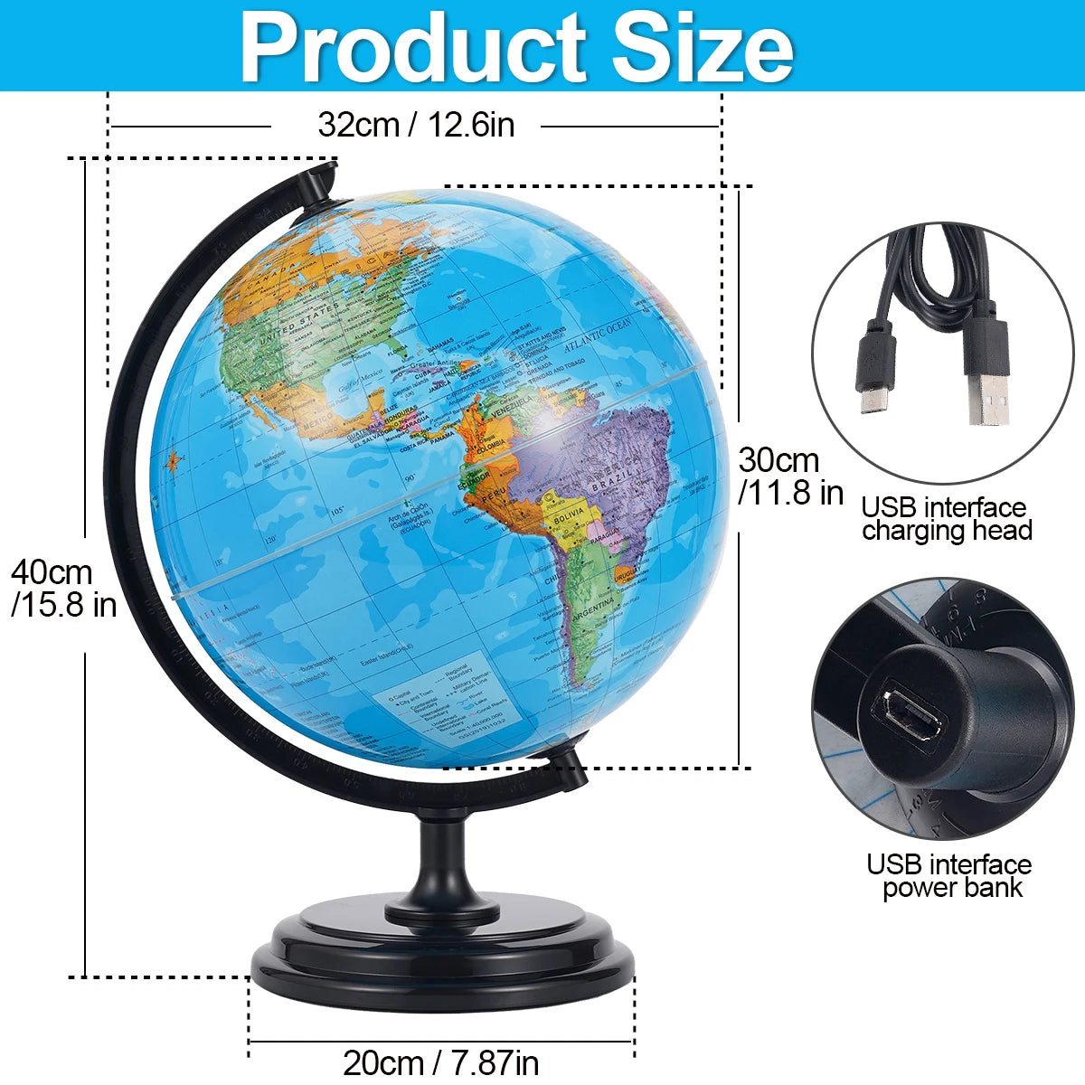 360° Rotating All-English World Globe Puzzle Educational Aid Tool Children's Geography Learning Toy Birthday Gift