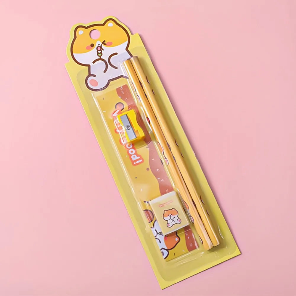 6pcs Christmas Stationery Set Kids Cartoon Pencils Eraser Ruler Memo Pads Pencil Knife Set School Supplies Back To School Gifts