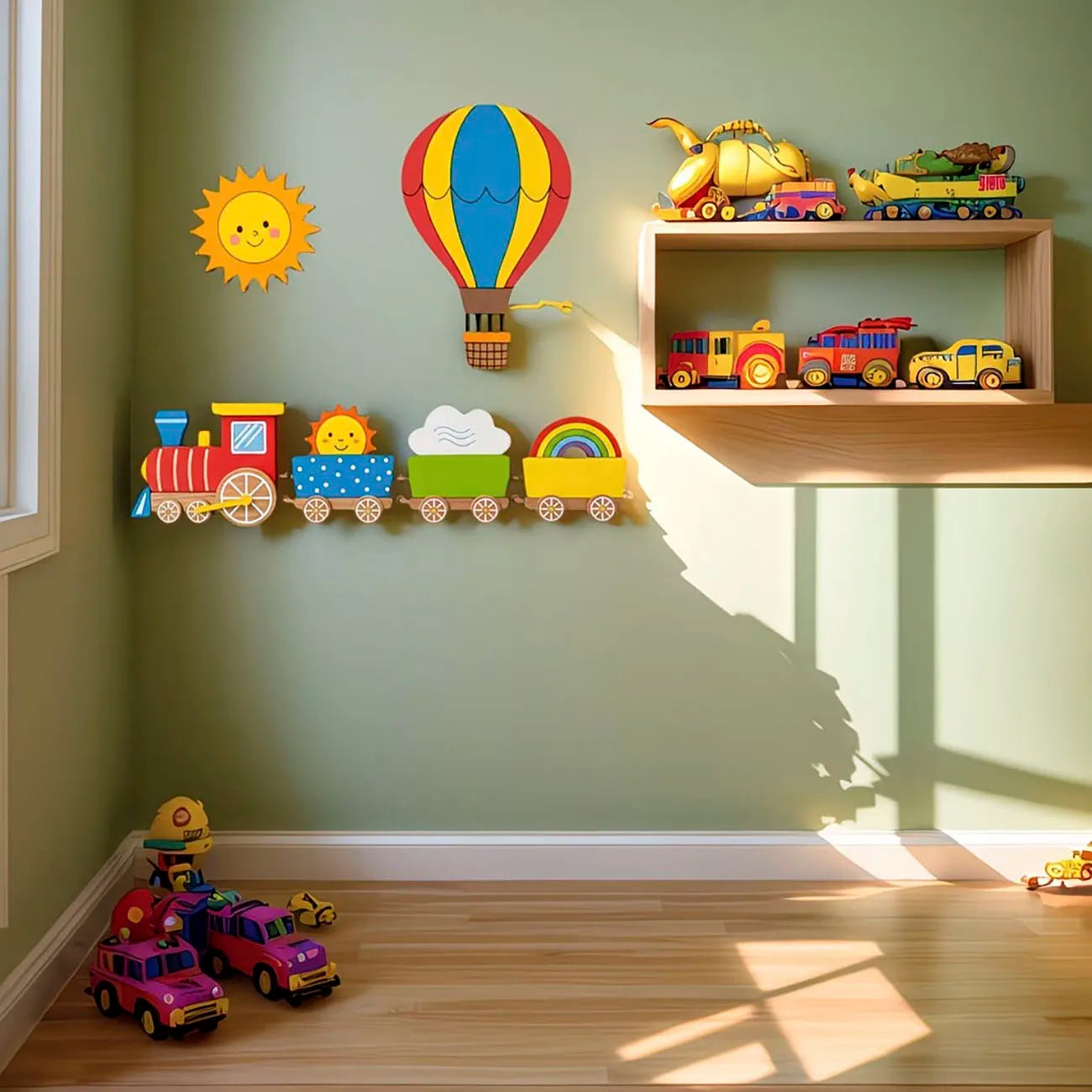 6Pcs Wooden Kids Wall Decor Set, Train & Hot Air Balloon Wall Art for Nursery