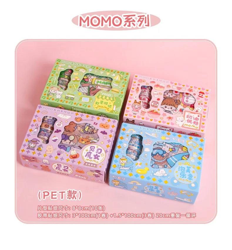 Kawaii Stationery Gift Set, PET Decorative Tape & Cute Stickers, DIY Journal Craft Supplies for Students & Scrapbook Lovers