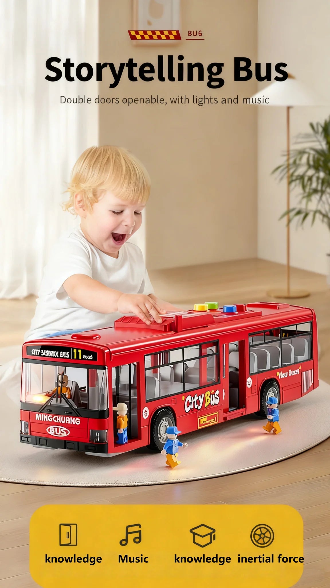 Large Size Light Music Inertia Bus Model Pull Back Cars Simulation Bus High Quality Drop-resistant Educational Toys Gifts