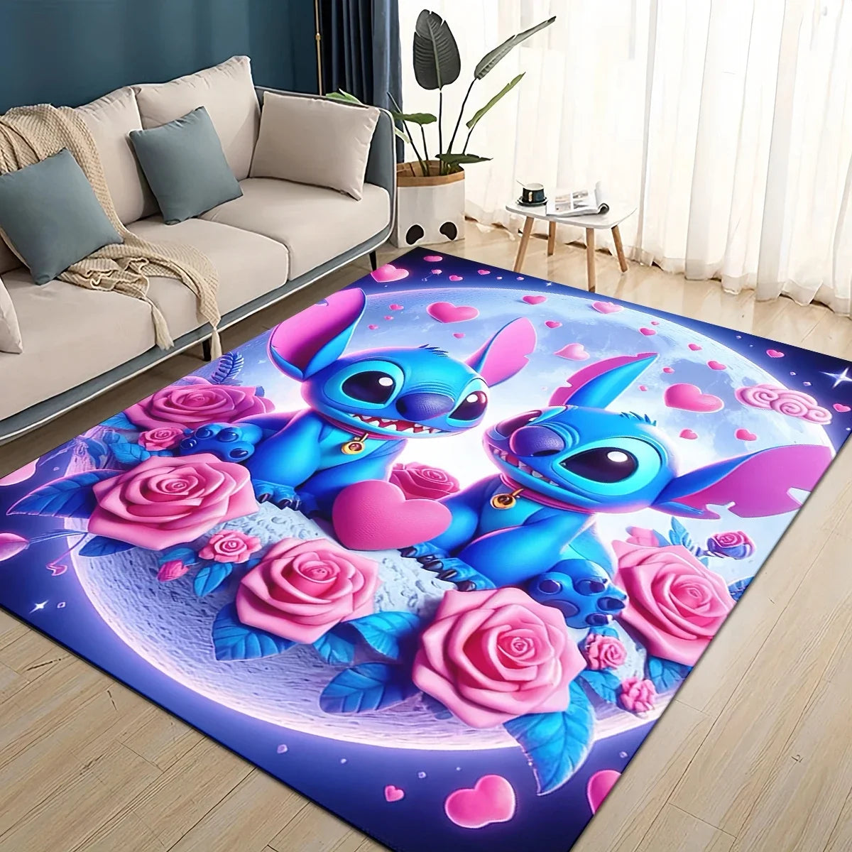 3D Kawaii Stitch Rainbow Magic Disney Cartoon Gift Carpet Rug for Bedroom Living Room Home Sofa Decoration,kid Decor Floor Mat