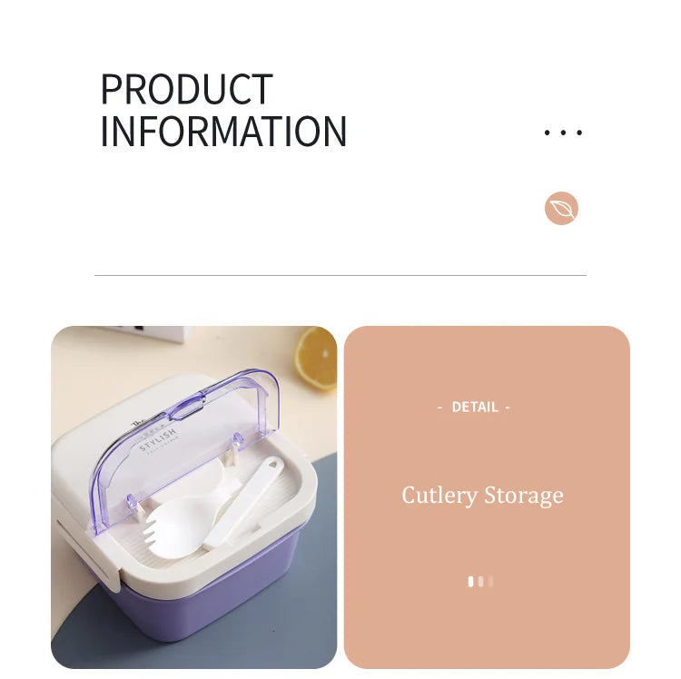 Bento Lunch Box,Portable Double Layer Salad Box,Lunch Box for Toddlers with Tableware,Microwavable Food Storage Container