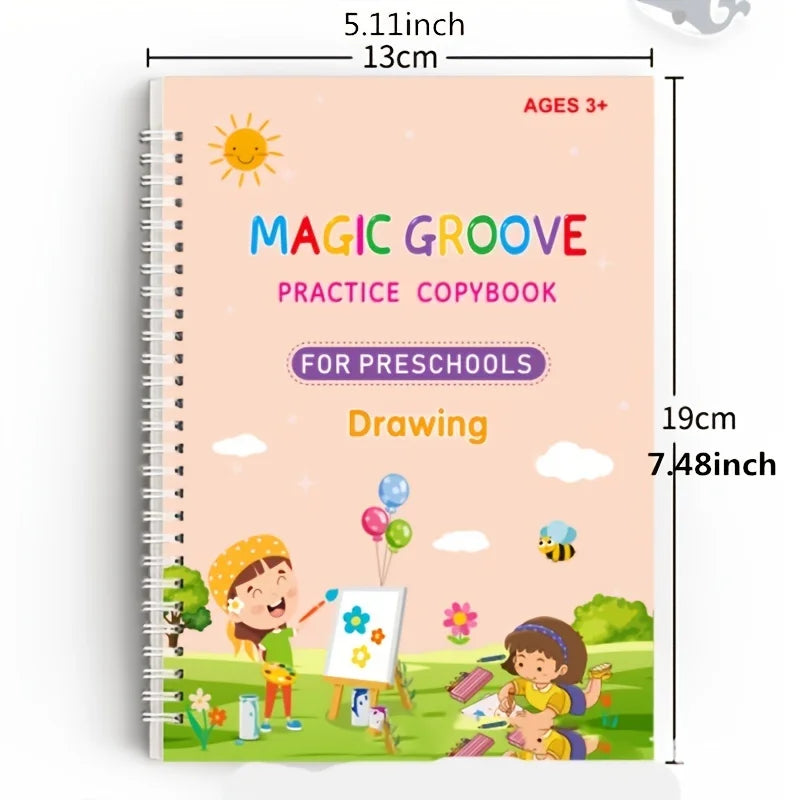 4Pcs Handwriting Workbooks Practice Copybook Magic Reusable Calligraphy Handwriting Tracing Practice Book for Kids Learning